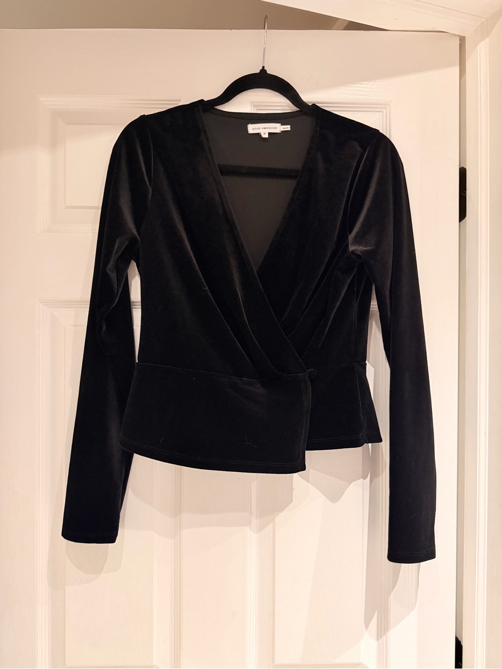 Good American Black Velvet Long Sleeve Top 2